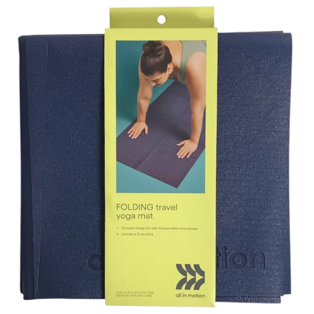 All in Motion Yoga Mat Travel Folding Navy 72x24 Inches 3mm Lightweight NEW